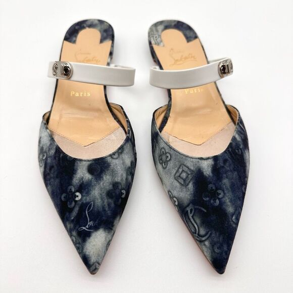 CHRISTIAN LOUBOUTIN  Choc Lock Flats  Pointy Toe Mules Jeans Punk EU41.5 US 11.5 - Picture 2 of 12